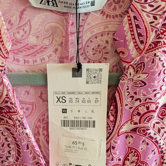 NWT Zara Women’s Pink Paisley Button-Up Dress, Size XS, Summer, Spring Feminine - Picture 7 of 11